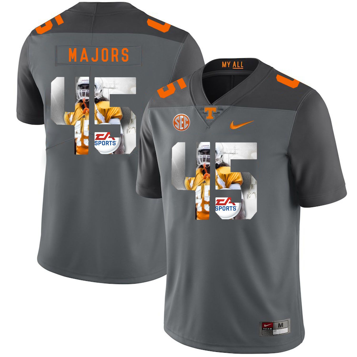 Men Tennessee Volunteers 45 Majors Grey Fashion Edition Customized NCAA Jerseys